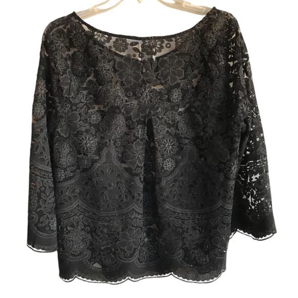 HD in Paris Mesh Popover Blouse with Lacey Pattern Overlay size 12 - Picture 2 of 12